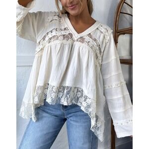 POL Boho Lace Pearl Top NWT Oversized Medium Cottagecore Boxy